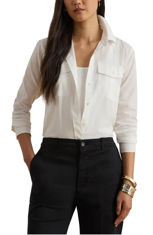 Lauren Ralph Lauren Courtenay Cotton Voile Button-Up Shirt in White at Nordstrom, Size Medium | Nordstrom