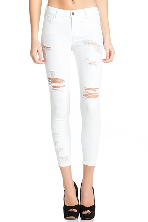 Cello Jeans White Distressed Ankle Cropped Skinny | Amazon (US)