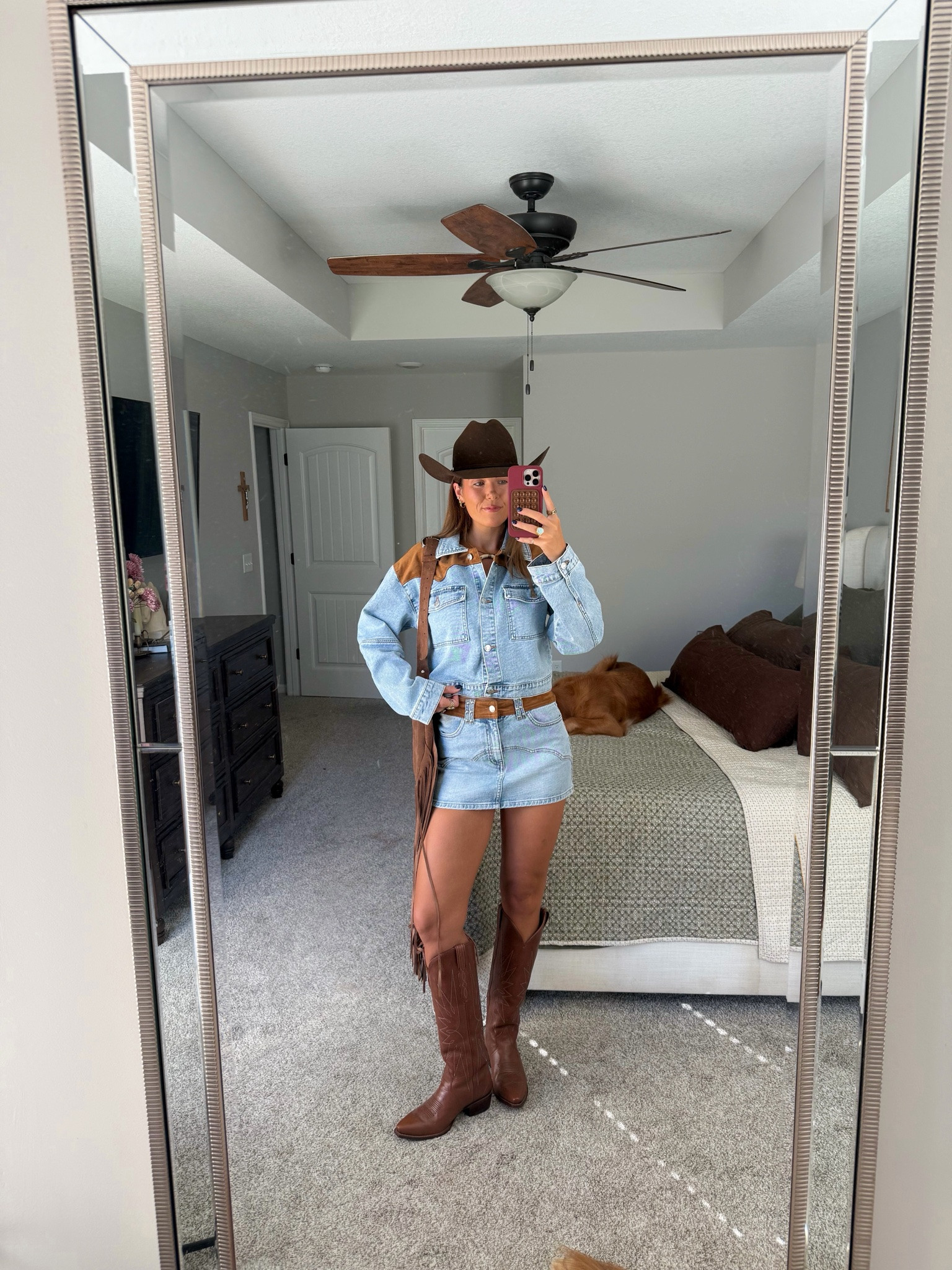 size medium in denim jacket and small in skirt! so fun for a concert. linking similar hat (mine is rodeo king) 


cowboy boots, western country concert outfit inspo, fall fashion