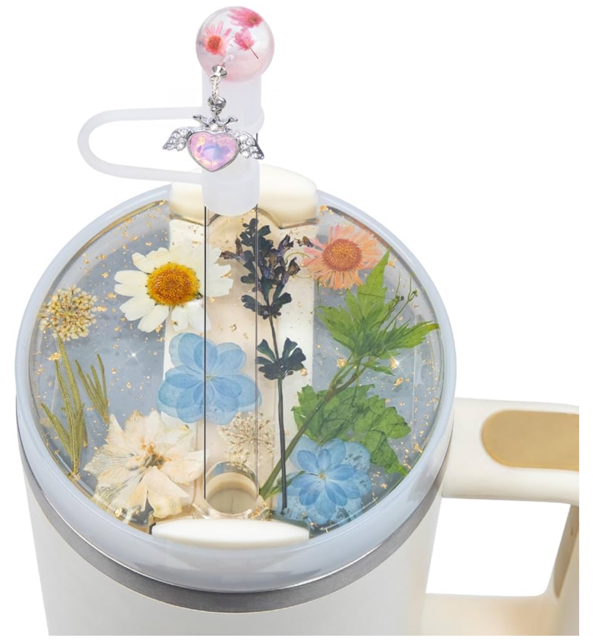 Used for Stanley Cup Lid Accessories Charms, Dried Flower Lid Charms for Stanley Cups H2.0 Accessories 30oz 40oz with Silicone Straw Cover Cap for Tumblers

#LTKStyleTip