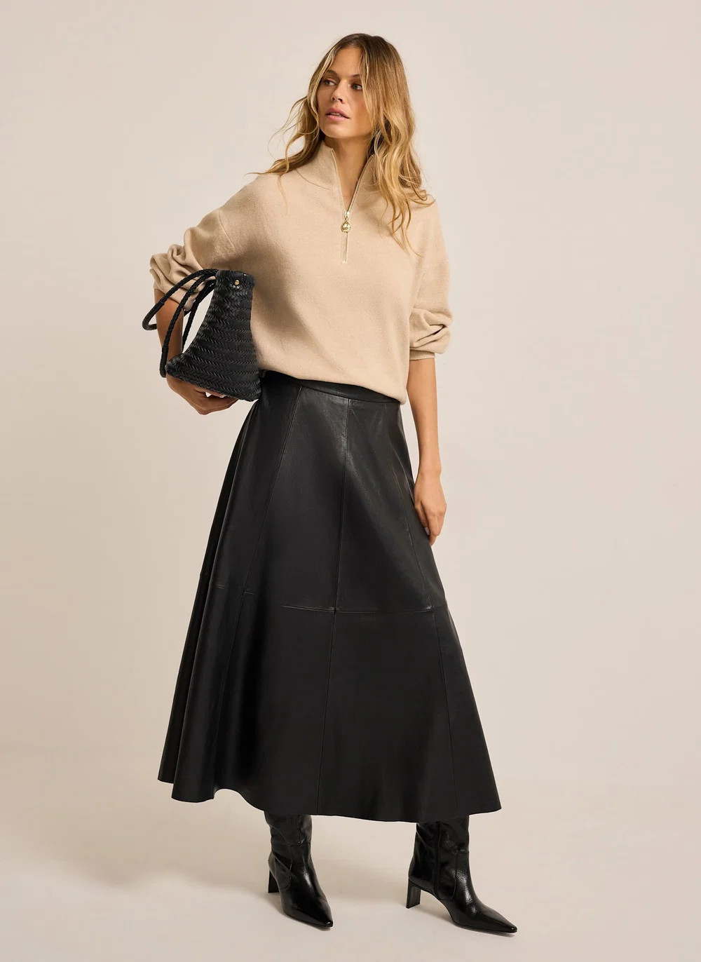 Neutral Funnel Neck Zip Through Jumper | Mint Velvet