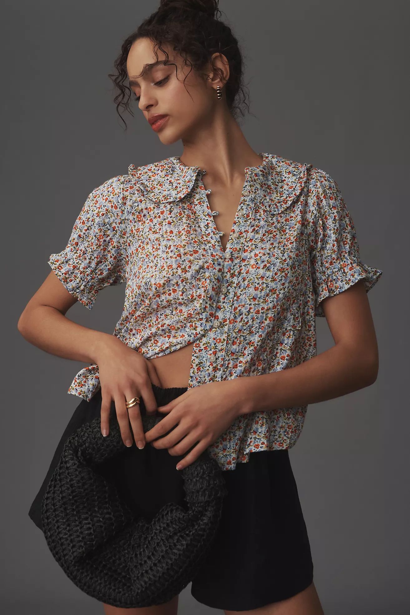 Keira Collared Button-Front Blouse by Pilcro | Anthropologie (US)