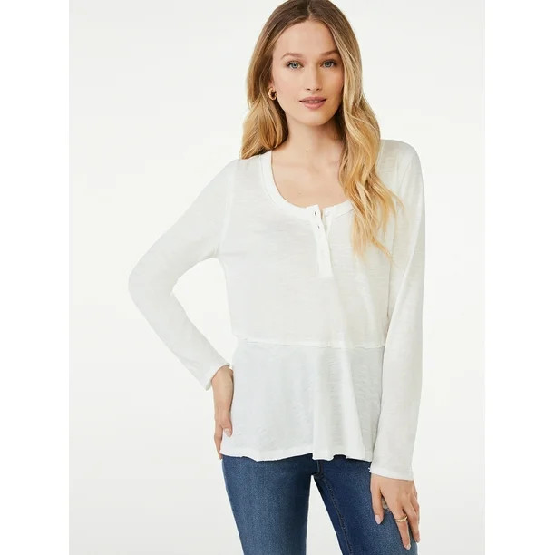 Scoop Women's Semi Sheer Curved Henley Top - Walmart.com | Walmart (US)