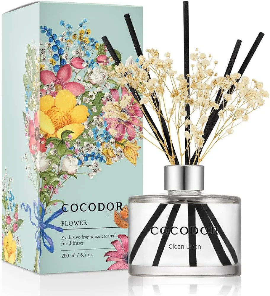 COCODOR Flower Reed Diffuser Set / 6.7oz / Clean Linen/Scent Diffuser with Sticks Home Fragrance ... | Amazon (US)
