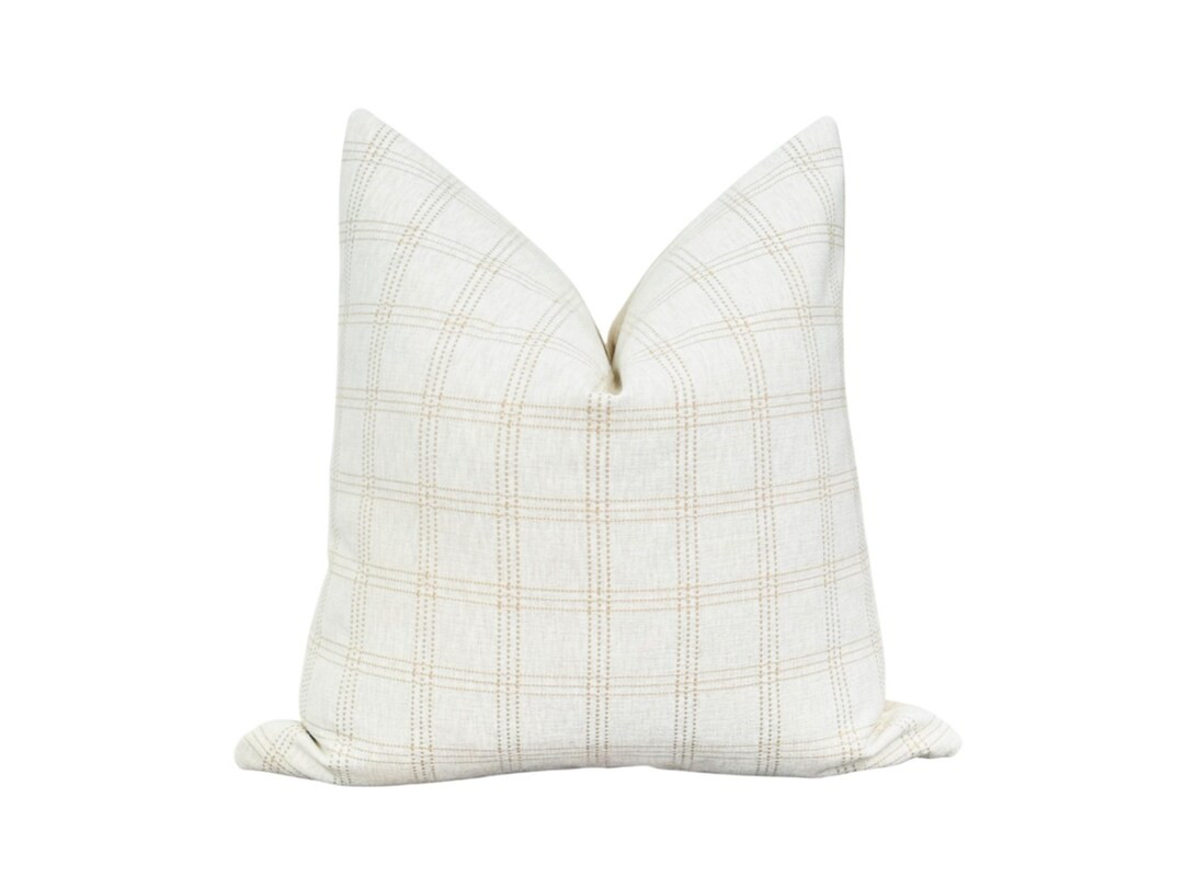 Cream Beige Plaid Pillow Cover, Chenille Windowpane Throw Pillow | Etsy (US)