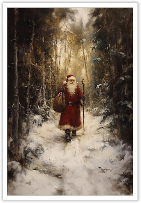 ECUASMR Vintage Christmas Canvas Wall Decoration – Santa Claus Walking on The Snow – Aestheti... | Amazon (US)