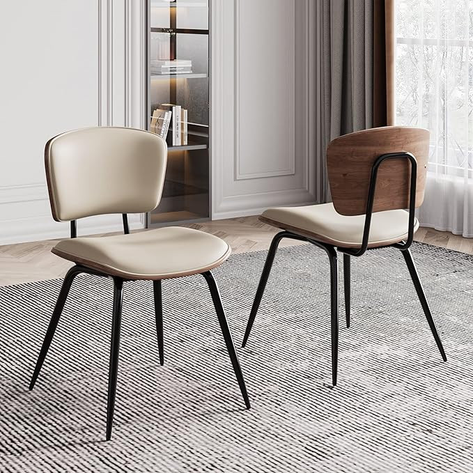 AQG Dining Chairs Set of 2 Mid Century Modern Dining Chairs Faux Leather Upholstered Chair with W... | Amazon (US)