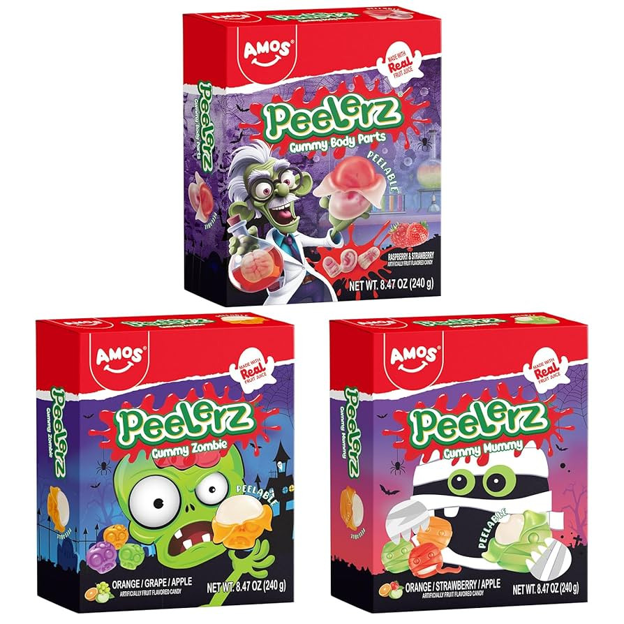 AMOS Halloween Peelerz Gummy Candy Variety Pack - 3 Pack Assorted Zombie, Mummy & Body Parts Shap... | Amazon (US)