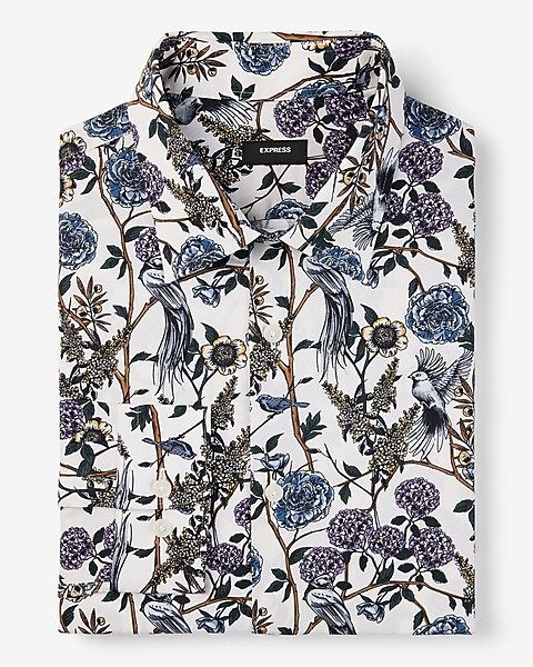 Slim Floral Bird Print Stretch 1mx Dress Shirt | Express