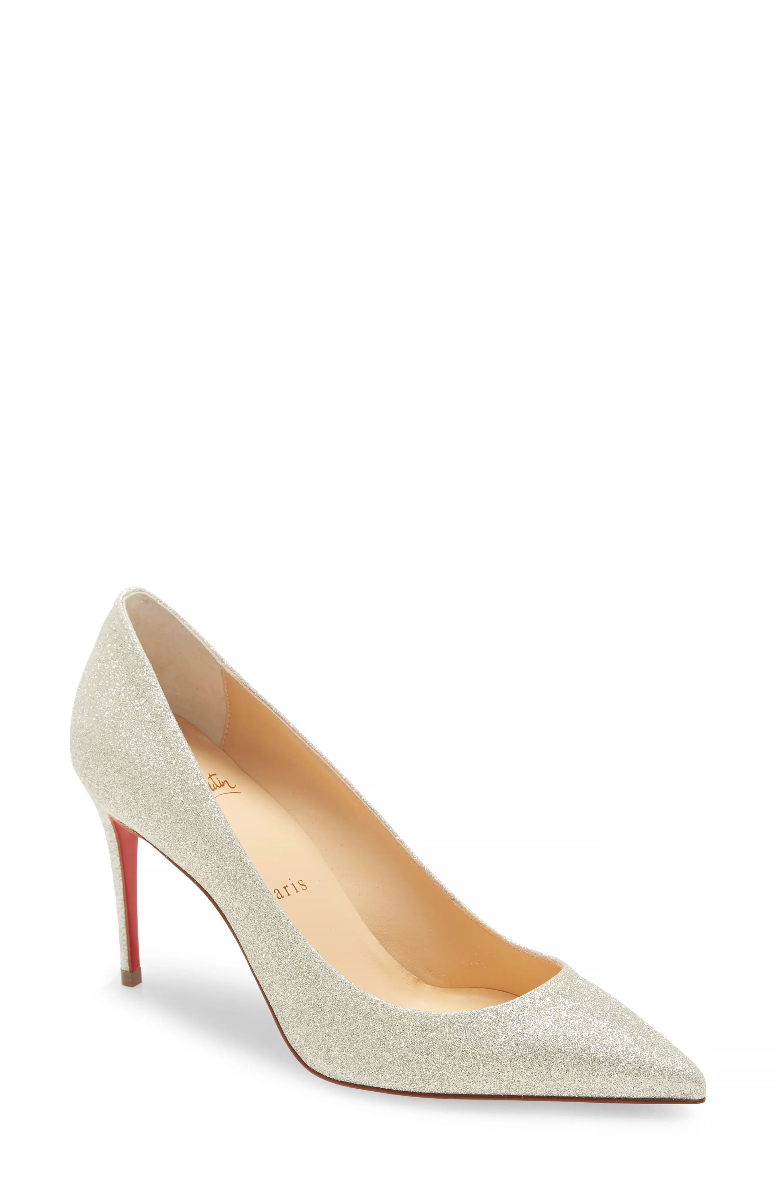 Women's Christian Louboutin Kate Glitter Pointed Toe Pump, Size 6US - White | Nordstrom