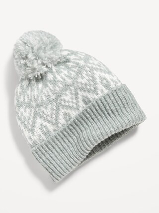 Cozy Sweater-Knit Fair Isle Pom-Pom Beanie Hat for Girls | Old Navy (US)