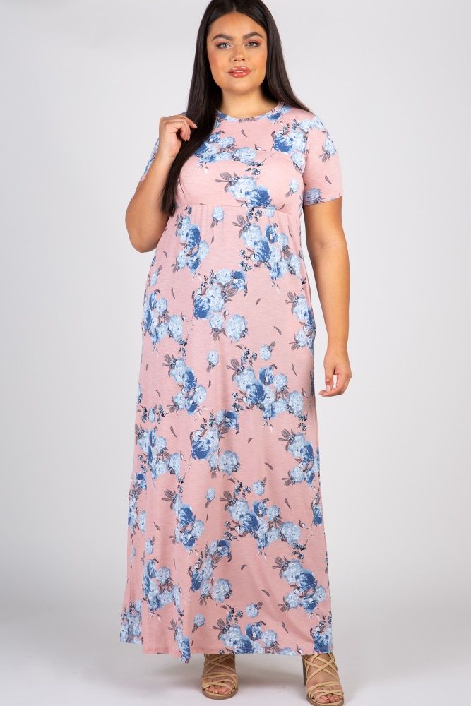 Peach Floral Short Sleeve Plus Maxi Dress | PinkBlush Maternity