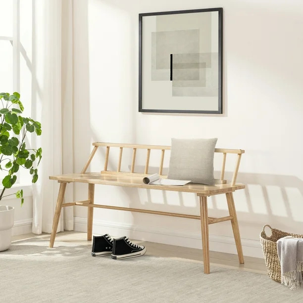 Manor Park 47” Contemporary Low-Back Spindle Wood Bench, Natural | Walmart (US)