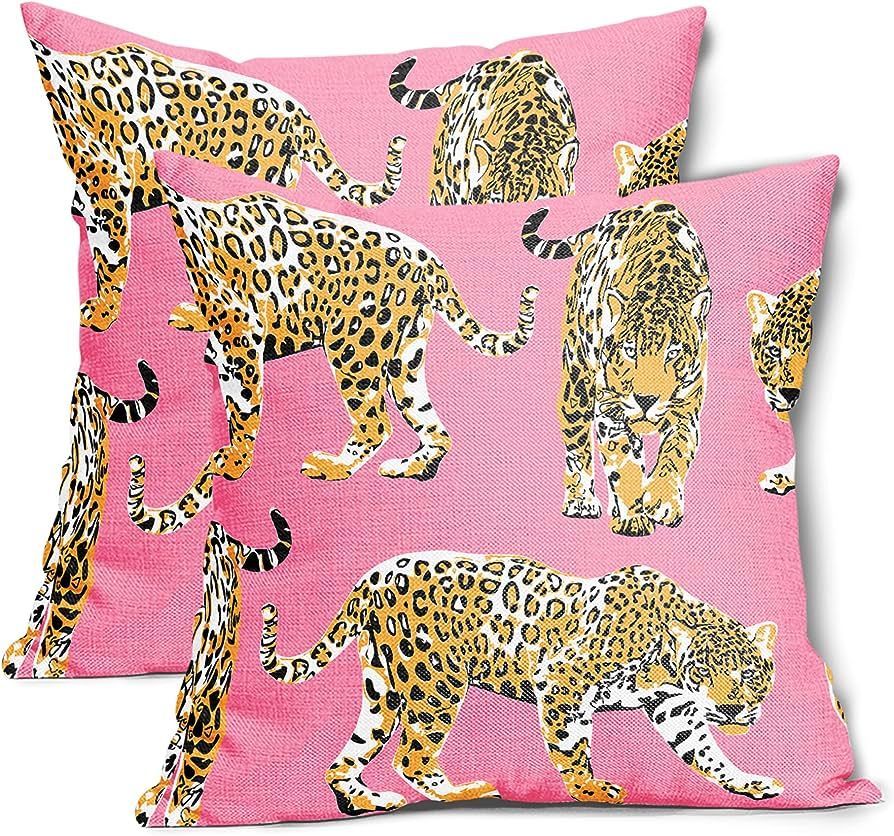 aportt Pink Cheetah Pillow Covers 16X16 Inches Set of 2 Preppy Pillows Chic Leopard Wildlife Anim... | Amazon (US)