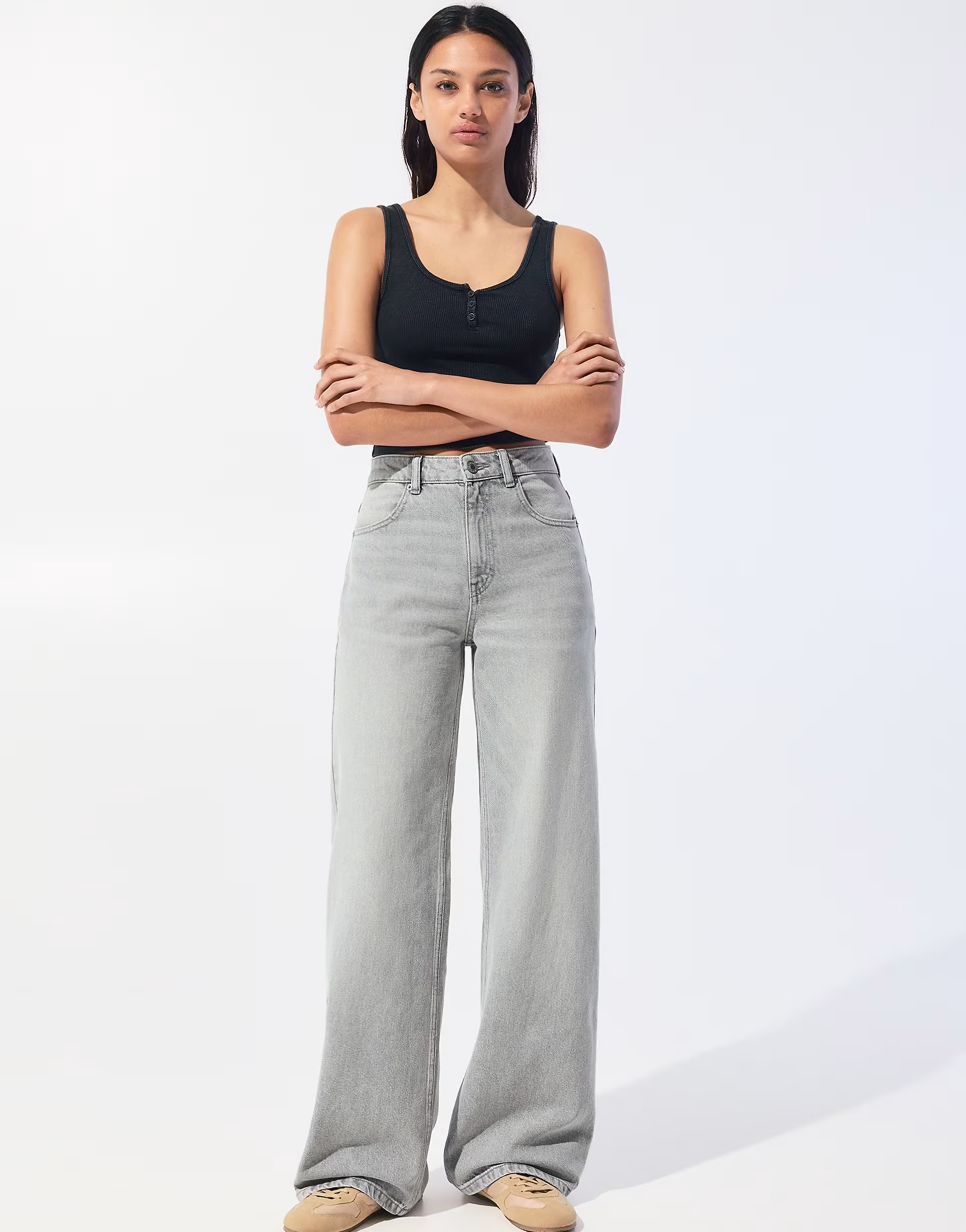 Pull&Bear high waist wide leg jeans in grey | ASOS | ASOS (Global)