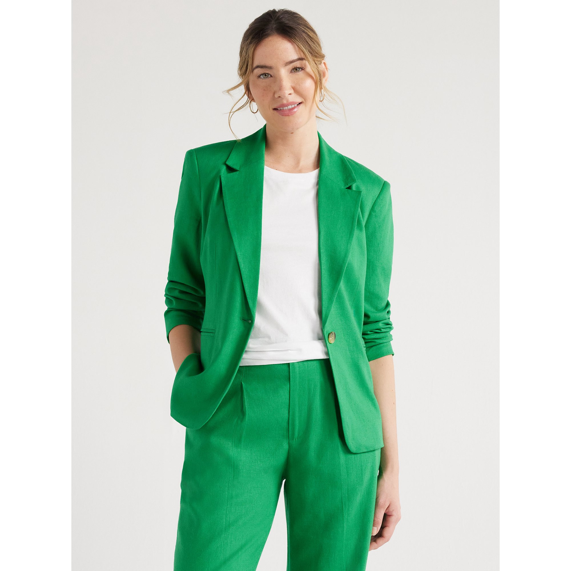 Free Assembly Women’s Single-Breasted Linen-Blend Blazer, Sizes XS-XXL - Walmart.com | Walmart (US)