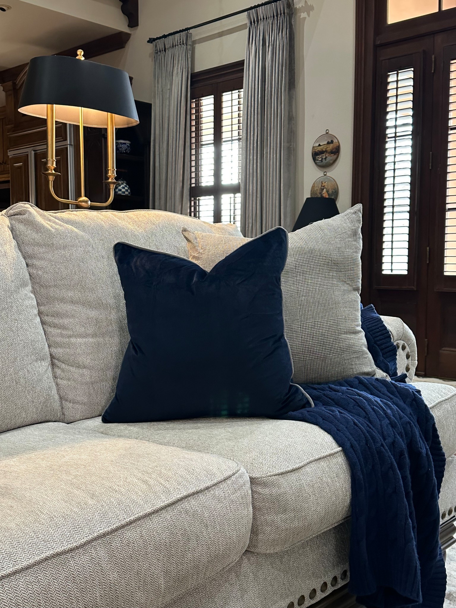 “I cannot get over this combination — the brown plaid houndstooth paired with rich navy velvet just does something to me 🤍 Classic, tailored, and timeless. If you want to recreate this look in your own home, I’ve linked a few beautiful options for you.”

#LTKHome