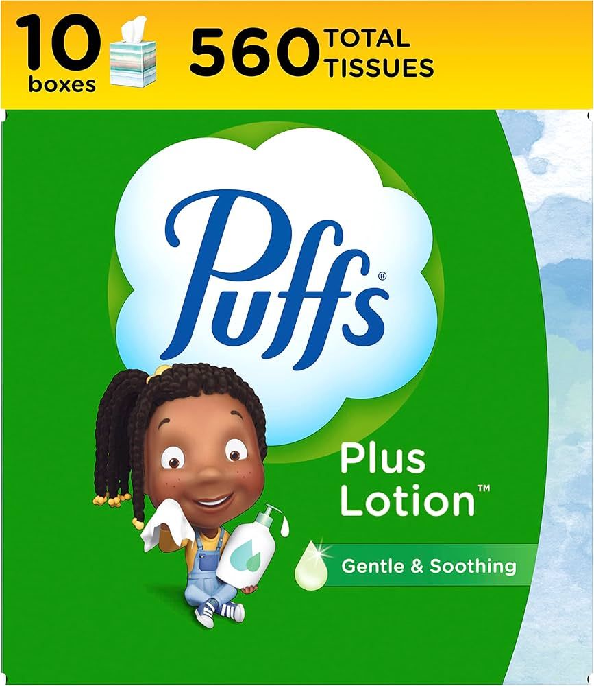 Puffs Plus Lotion Facial Tissues, 10 Cubes, 56 Tissues Per Box (Packaging May Vary) | Amazon (US)