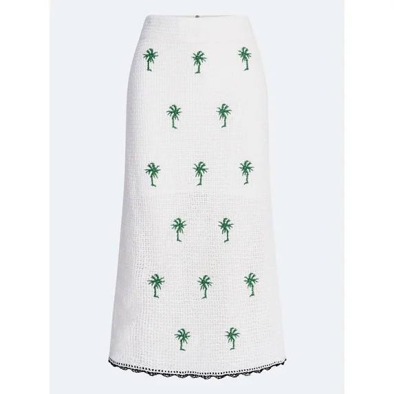 Free Assembly Women's Embroidered Knit Cotton Pencil Midi Skirt, Sizes XS-XXL | Walmart (US)
