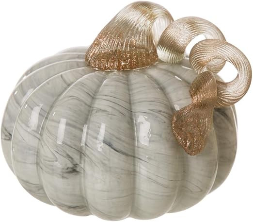 Glitzhome Gray Marble 4.13" H Hand Blown Glass Pumpkin Table Accent for Fall Harvest Decorating f... | Amazon (US)