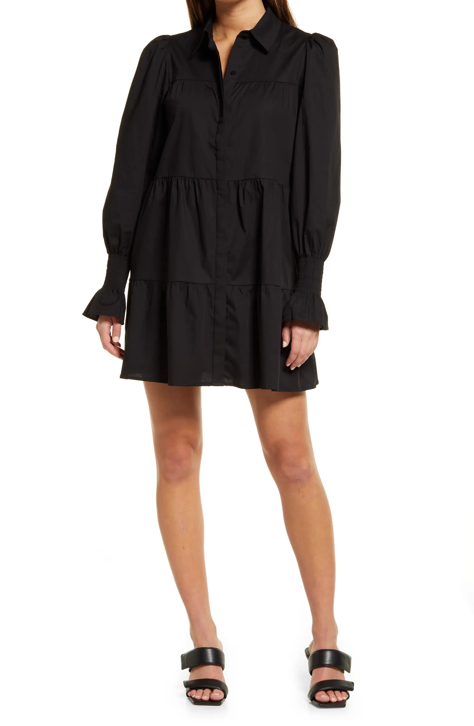 WAYF Canossa Tiered Long Sleeve Stretch Cotton Shirtdress | Nordstrom | Nordstrom