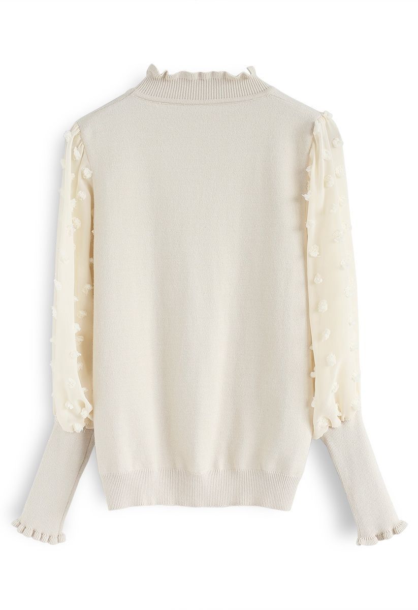It Will Change Knit Top with Chiffon Sleeves in Cream | Chicwish