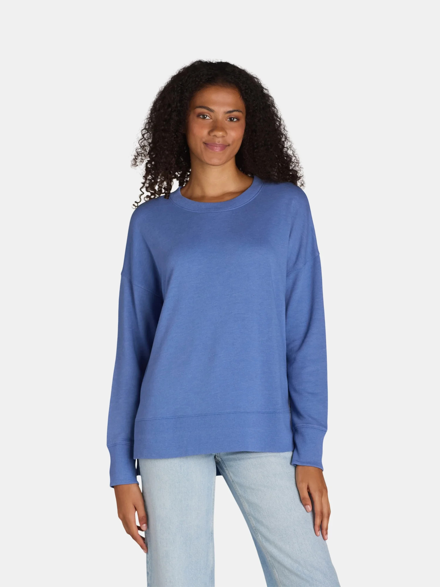 Time and Tru Women's Crewneck Sweatshirt with High-Low Hem, Sizes XS -4X | Walmart (US)