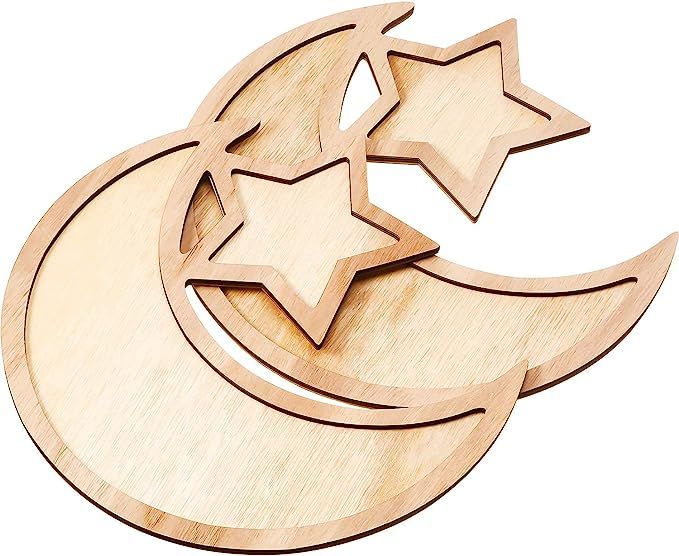WILLBOND 2 Sets Ramadan Wood Tray Moon Wooden Star Tableware Eid Mubarak Party Serving Tableware ... | Amazon (UK)