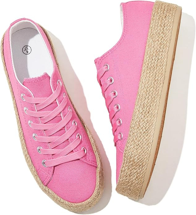 Waluzs Canvas Shoes for Women White Platform Sneakers Low Top Lace Up Tennis Shoes Comfortable Ca... | Amazon (US)