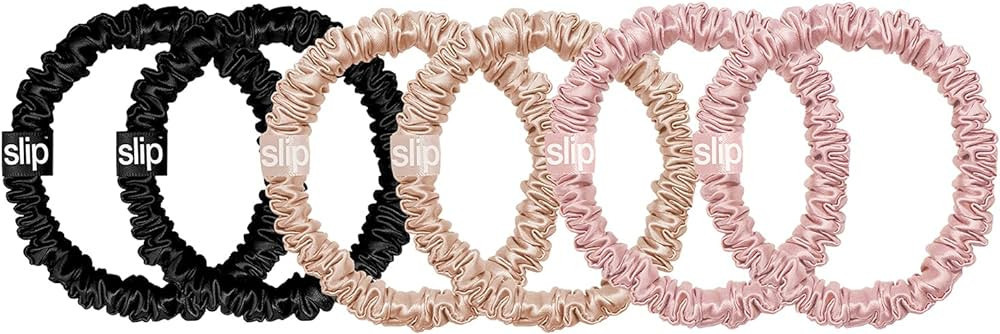 Slip Women's Silk Scrunchies 6 Pack, Pink/Black/Tan, 6 Count (Pack of 1) | Amazon (US)