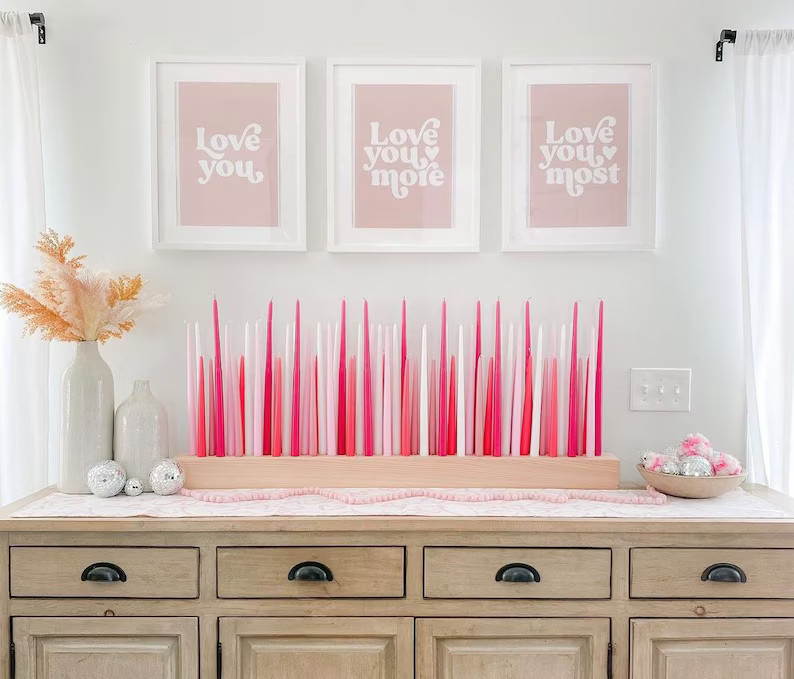 Long Wood Candle Holder, Valentine Candle Decor, Large Wood Floral Holder, Birthday Candle Holder... | Etsy (US)