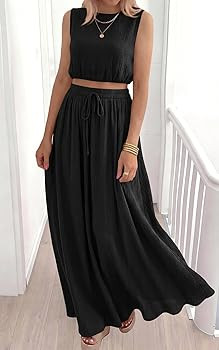 PRETTYGARDEN 2 Piece Sets for Women Summer Outfits 2026 Fashion Cotton Sleeveless Crop Top Long M... | Amazon (US)