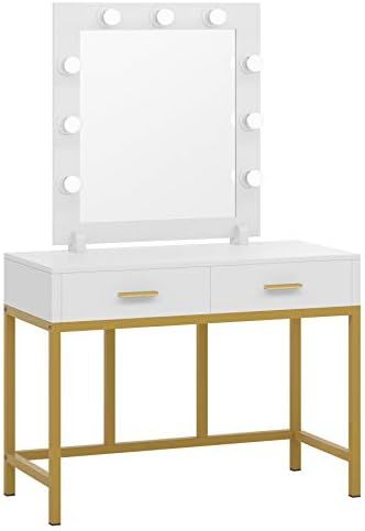 Amazon.com: Tribesigns Vanity Table with Lighted Mirror, Makeup Vanity Dressing Table with 9 Ligh... | Amazon (US)