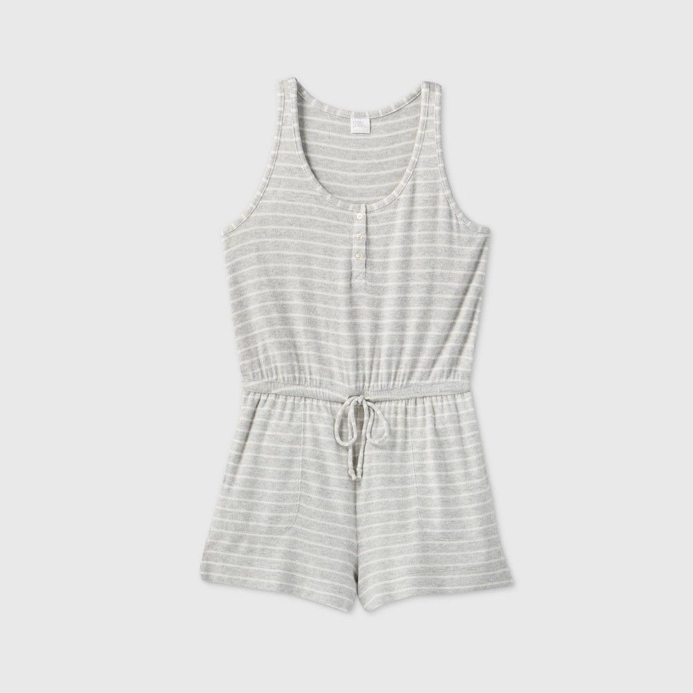 Women's Striped Perfectly Cozy Romper - Stars Above Heather Gray XL, Grey Gray | Target