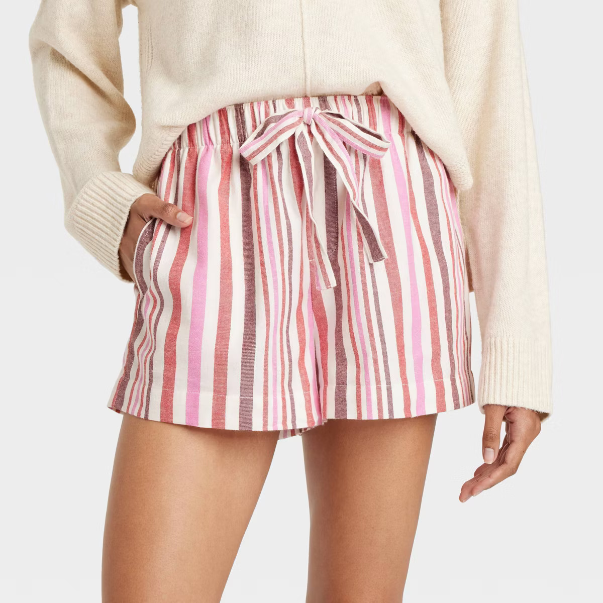 Women's Striped Flannel Pajama Shorts - Auden™ Red/Pink M | Target