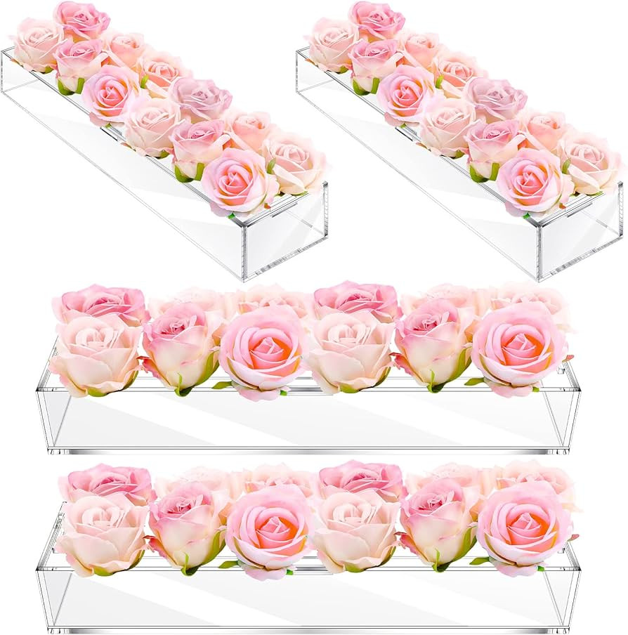 4 Pcs Flower Vase 15.8 Inch 22 Holes Acrylic Rectangular Floral Centerpiece Decorative Long Clear... | Amazon (US)