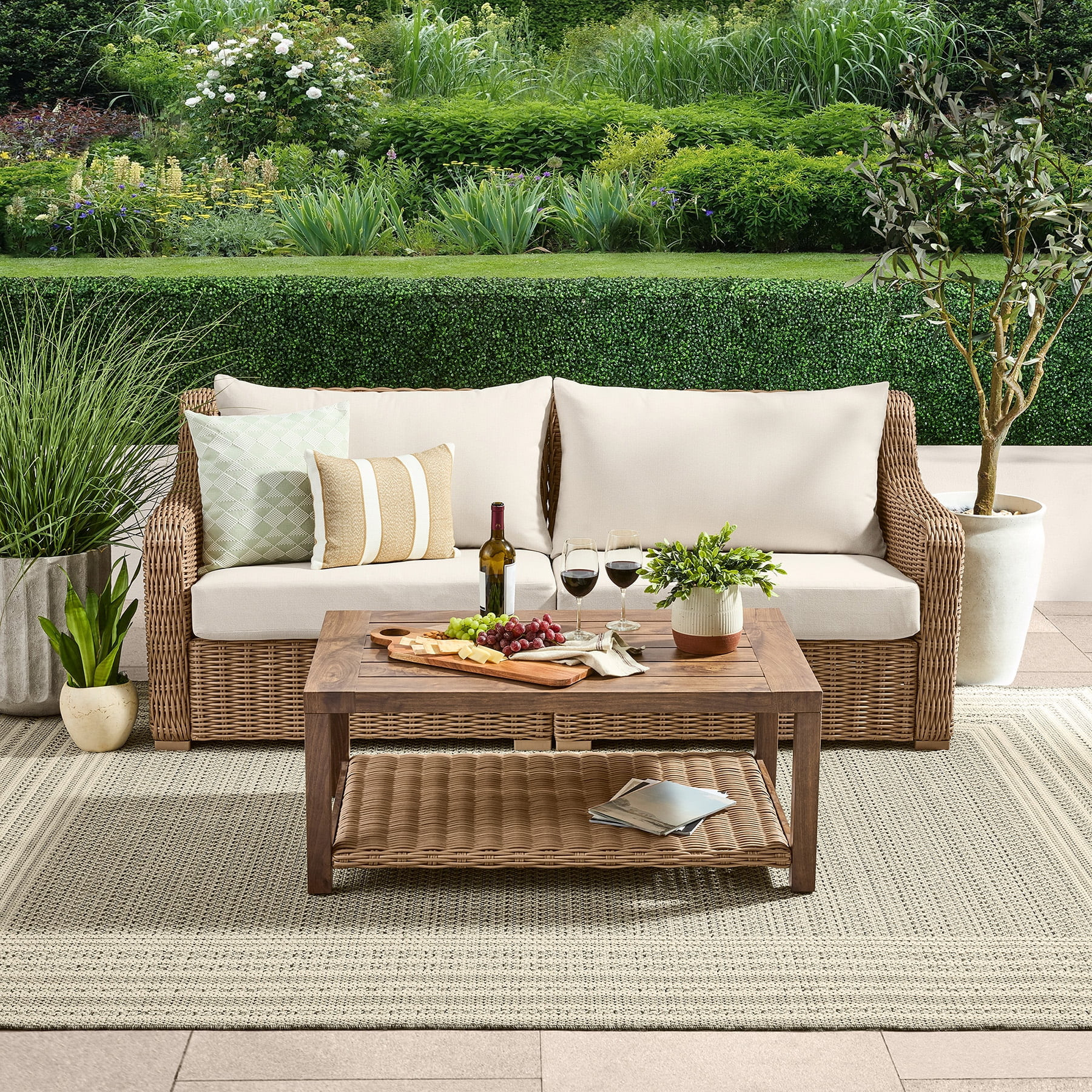 Better Homes & Gardens Bellamy 4 Piece Patio Conversation Set with Barrel Back Chairs, Natural | Walmart (US)