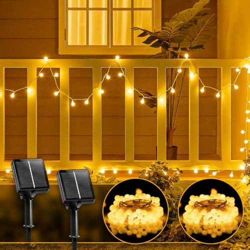 Brightown Solar Lights Outdoor Waterproof, 2 Packs Total 39Ft 120 LED Globe Solar String Lights for Outside, 8 Modes Outdoor Solar Lights for Yard Balcony Patio Tree Canopy Party (Warm White) | Amazon (US)