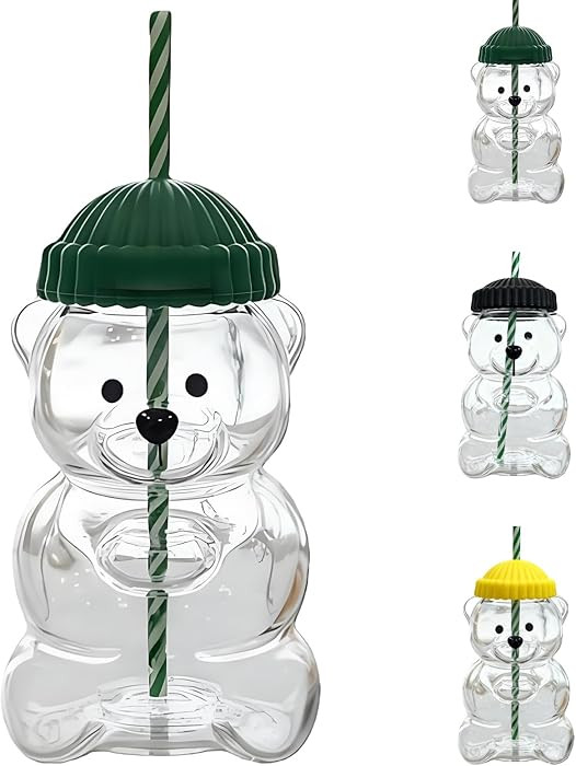 2025 New Bear Straw Cup, Bear Glass Cup with Lid and Straw for Juice Milk Tea Smoothies Infused W... | Amazon (US)