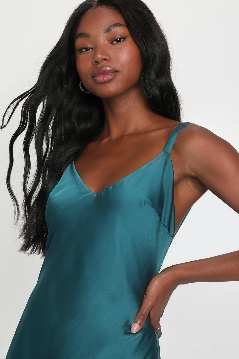 Chic Entrance Dark Teal Satin Backless Slip Maxi Dress | Lulus (US)