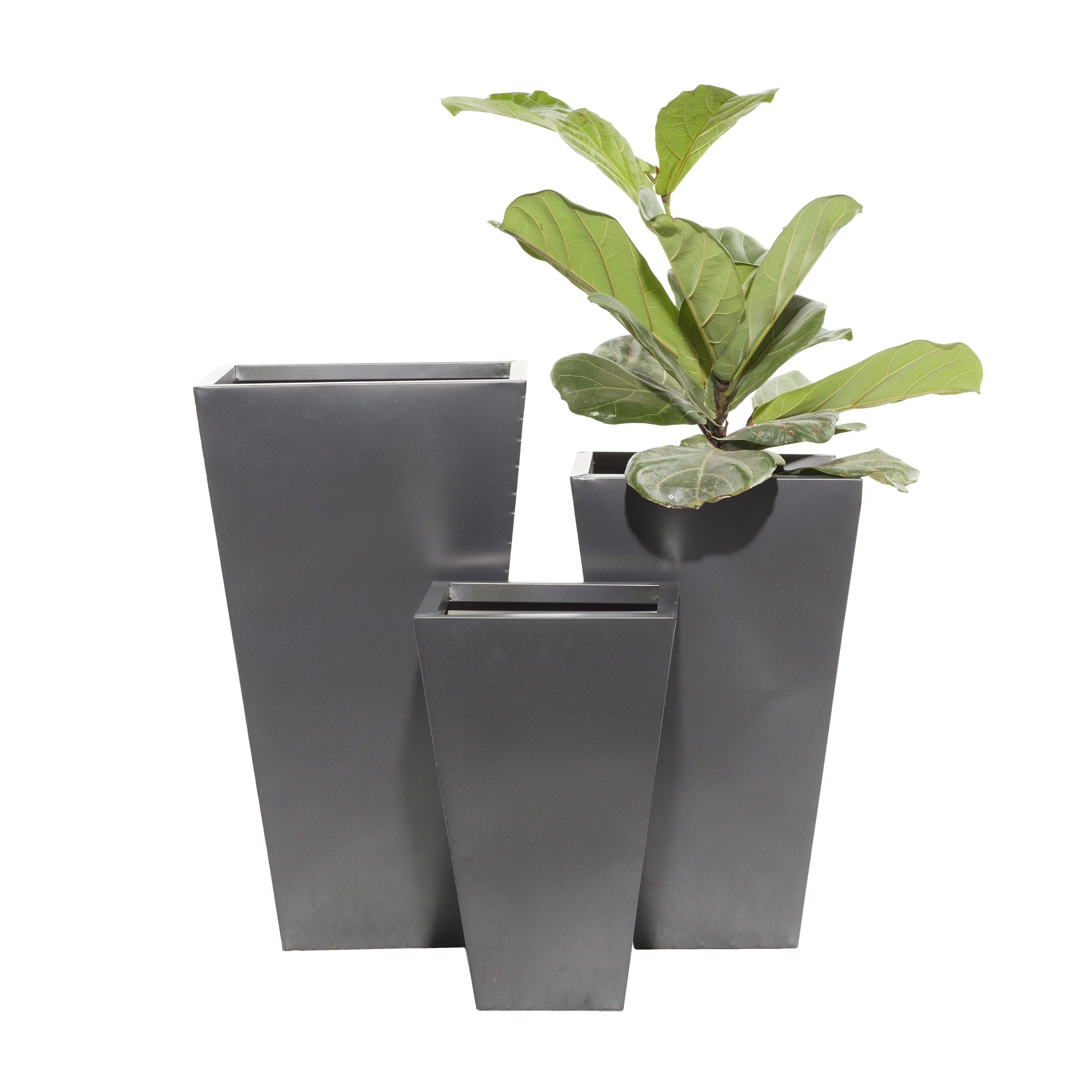 DecMode 17", 21", 25"H Indoor Outdoor Light Weight Black Metal Planter with Tapered Base and Poli... | Walmart (US)