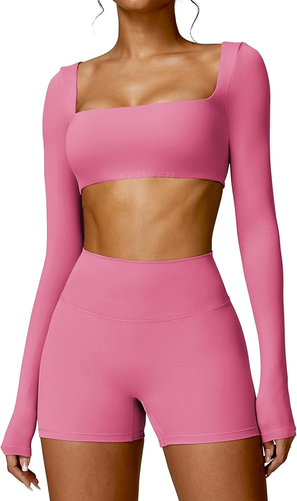 YEOREO Kyla Women Crop Top Long Sleeve Padded Sports Low Medium Impact Yoga Shirt Workout | Amazon (US)