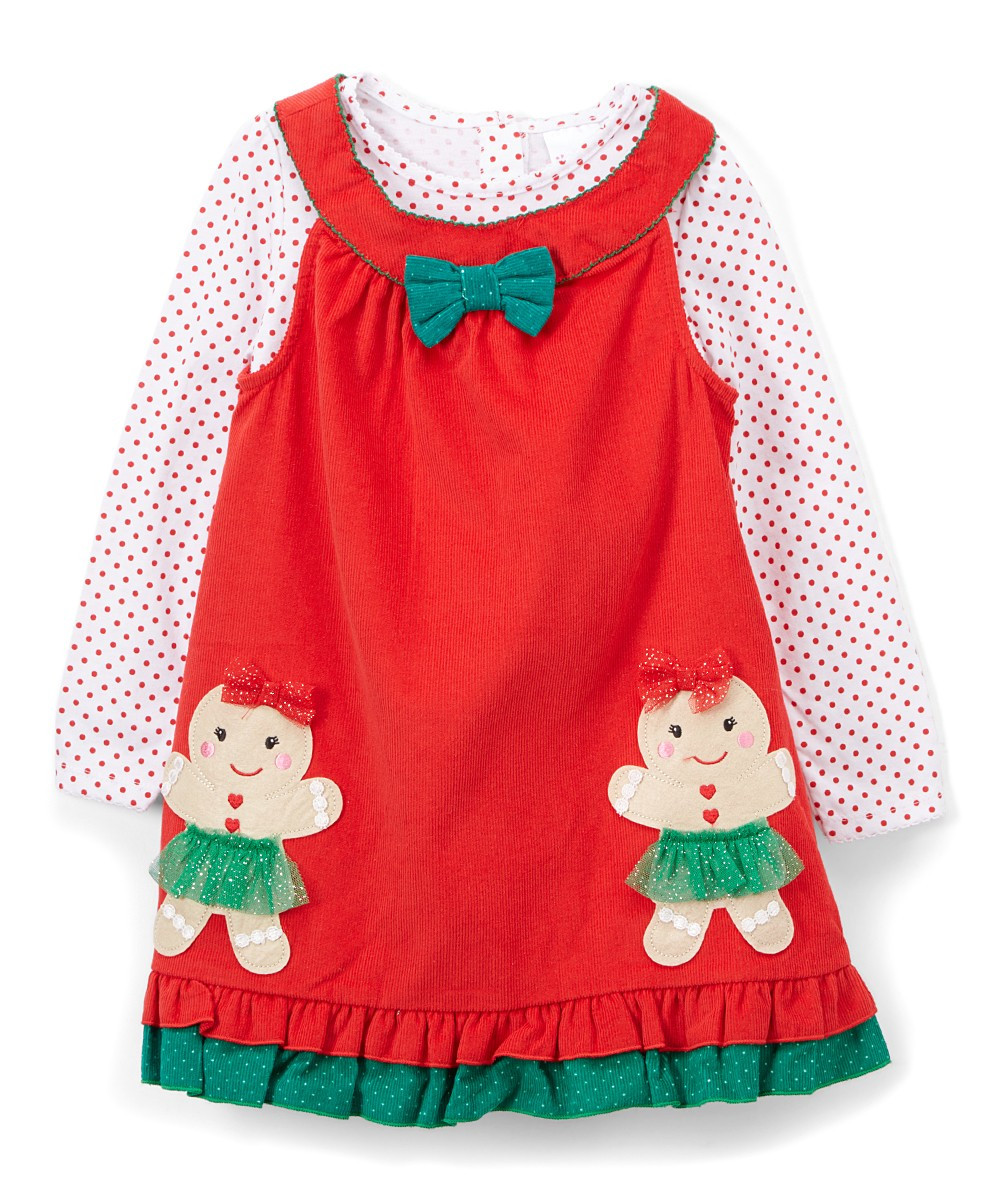 Nannette Kids Girls' Casual Dresses RED - Red Gingerbread Lady Jumper & Dot Tee - Toddler | Zulily
