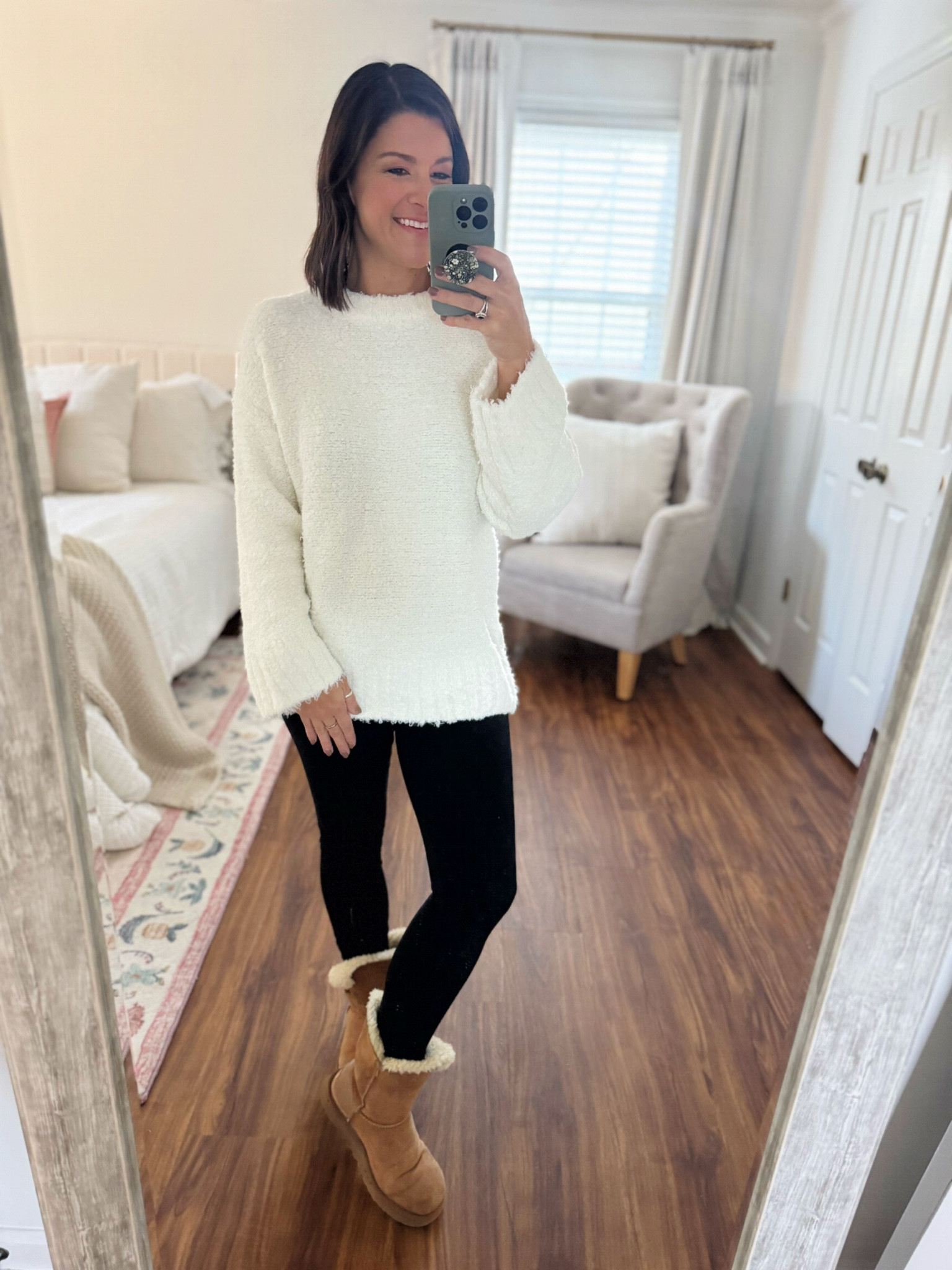 In my go to outfit until flowers start to bloom! Oversized sweater, leggings, and Uggs! I am who I am! 
This sweater is so cozy and on sale for $20!! 

#LTKSaleAlert #LTKGiftGuide #LTKSeasonal