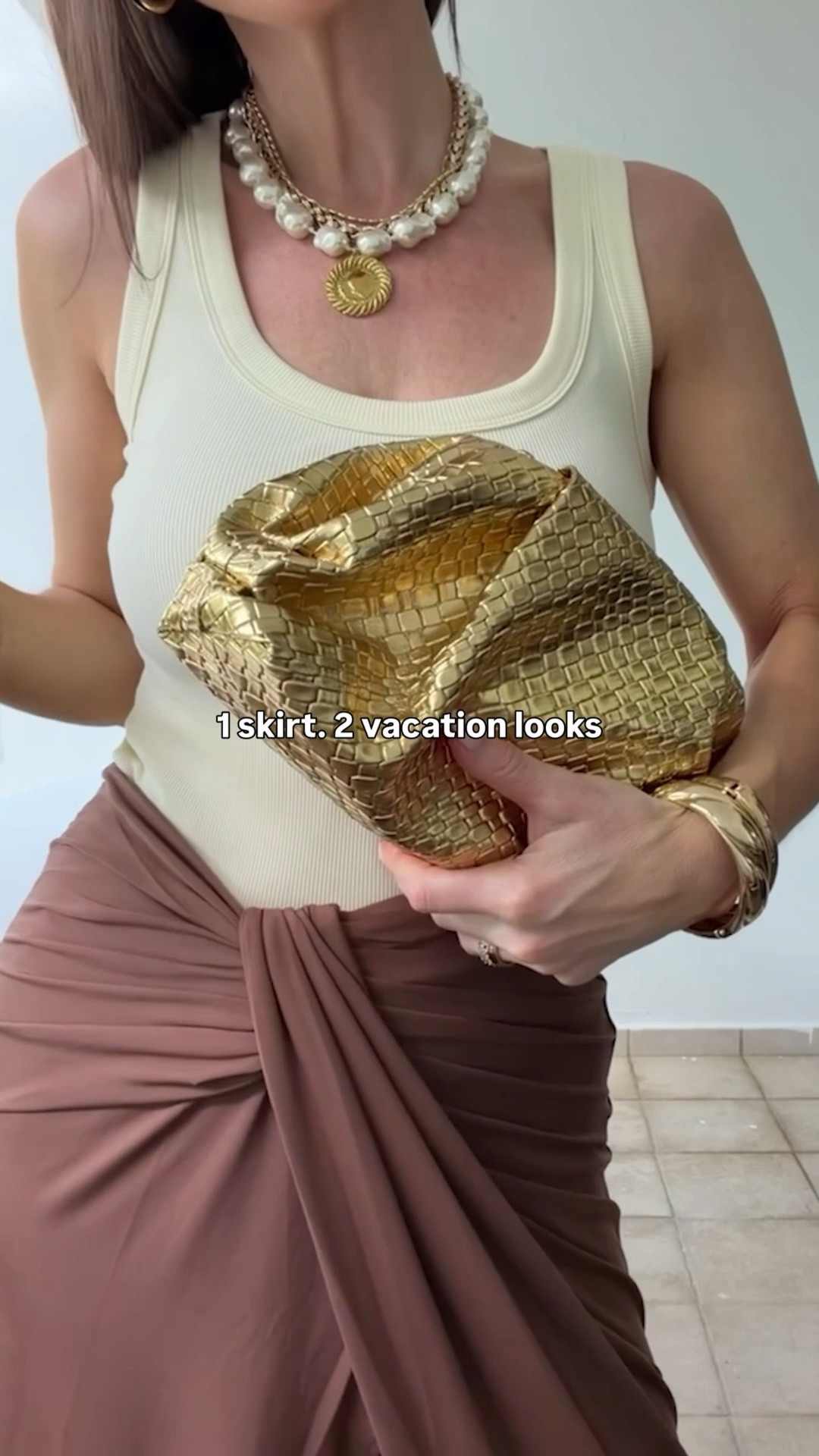 Size down one in this skirt! Both tops and the shoes run true to size! The bags and shoes are such vacation staples and they’re the only 2 night shoes I brought with me. They go with everything 🫶🏻 Your vacation wardrobe can be versatile and give you options, too! 

#LTKOver40 #LTKTravel #LTKootd