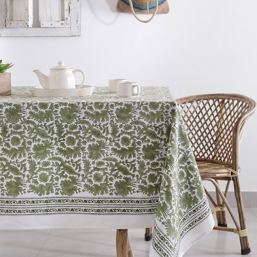 Labhanshi Indian Handblock Print Floral Cotton Table Cloth|Rectangle 60x90 Inch 6-Seater Kitchen ... | Amazon (US)