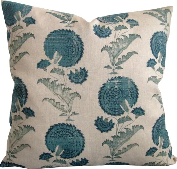 Indian Flower In Blue-High End Designer Decorative Pillow Cover-Accent Pillow-Sofa Pillow-Single ... | Etsy (US)