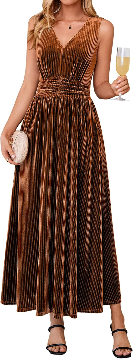 Simplee Womens Velvet Sleeveless Formal Wedding Guest Cocktail Maxi Dress | Amazon (US)