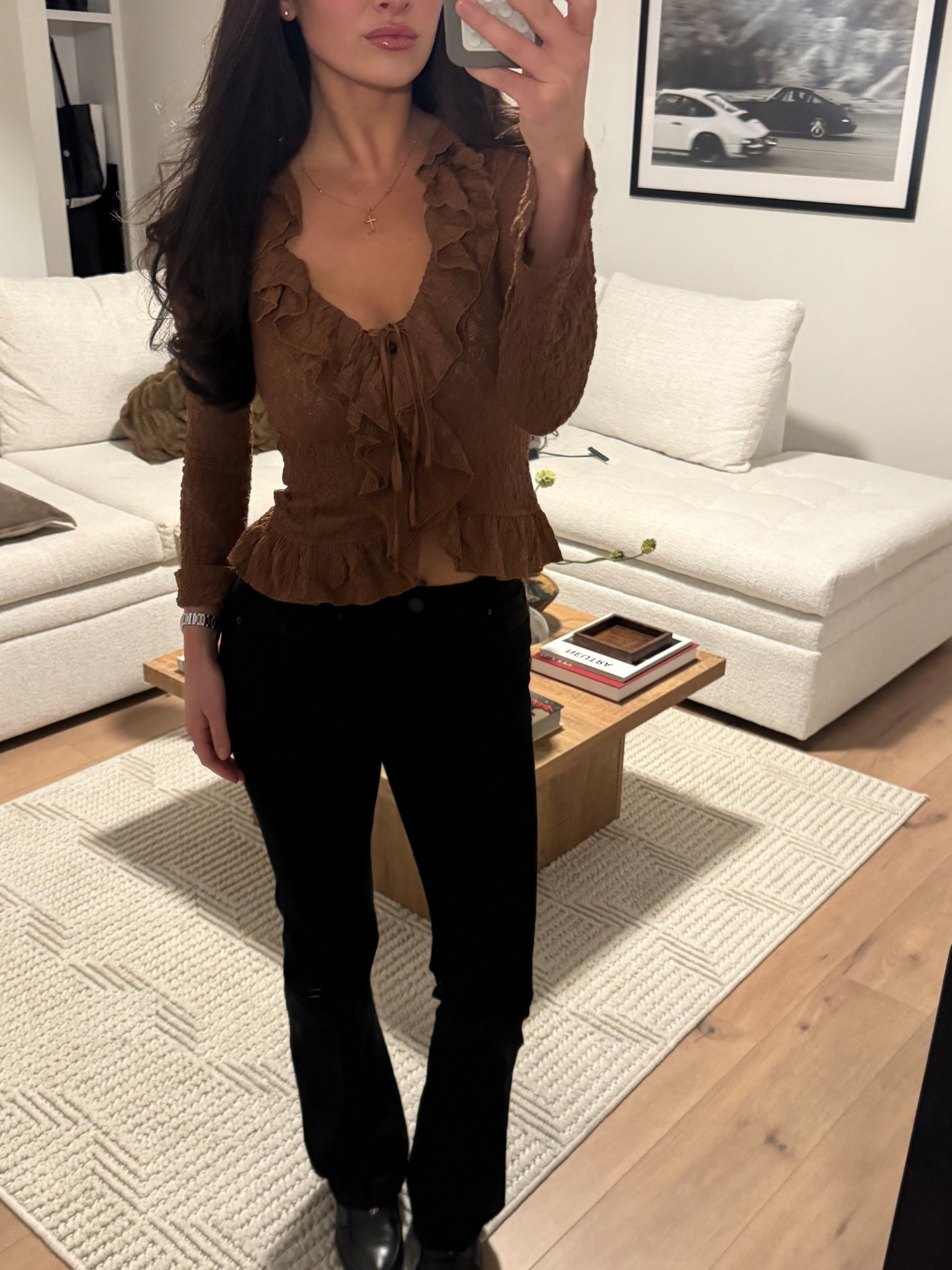 ruffle top for friendsgiving 🤎

#LTKTall #LTKootd #LTKSeasonal