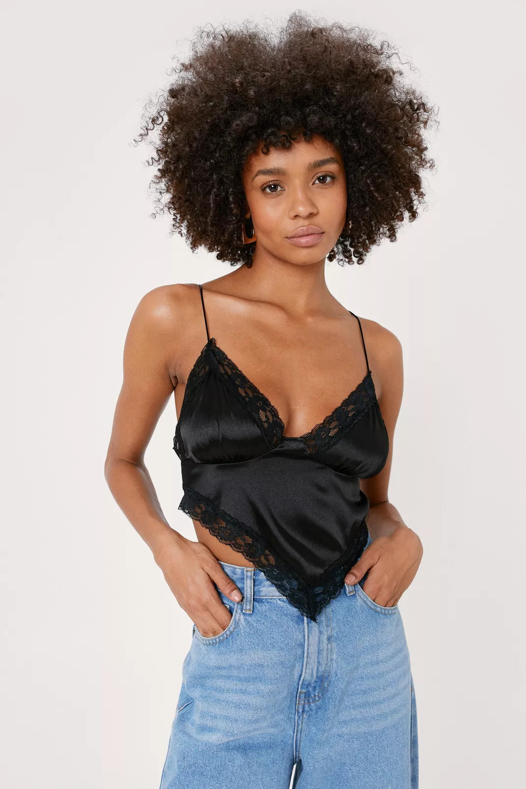Satin Lace Trim Handkerchief Crop Top | Nasty Gal (US)